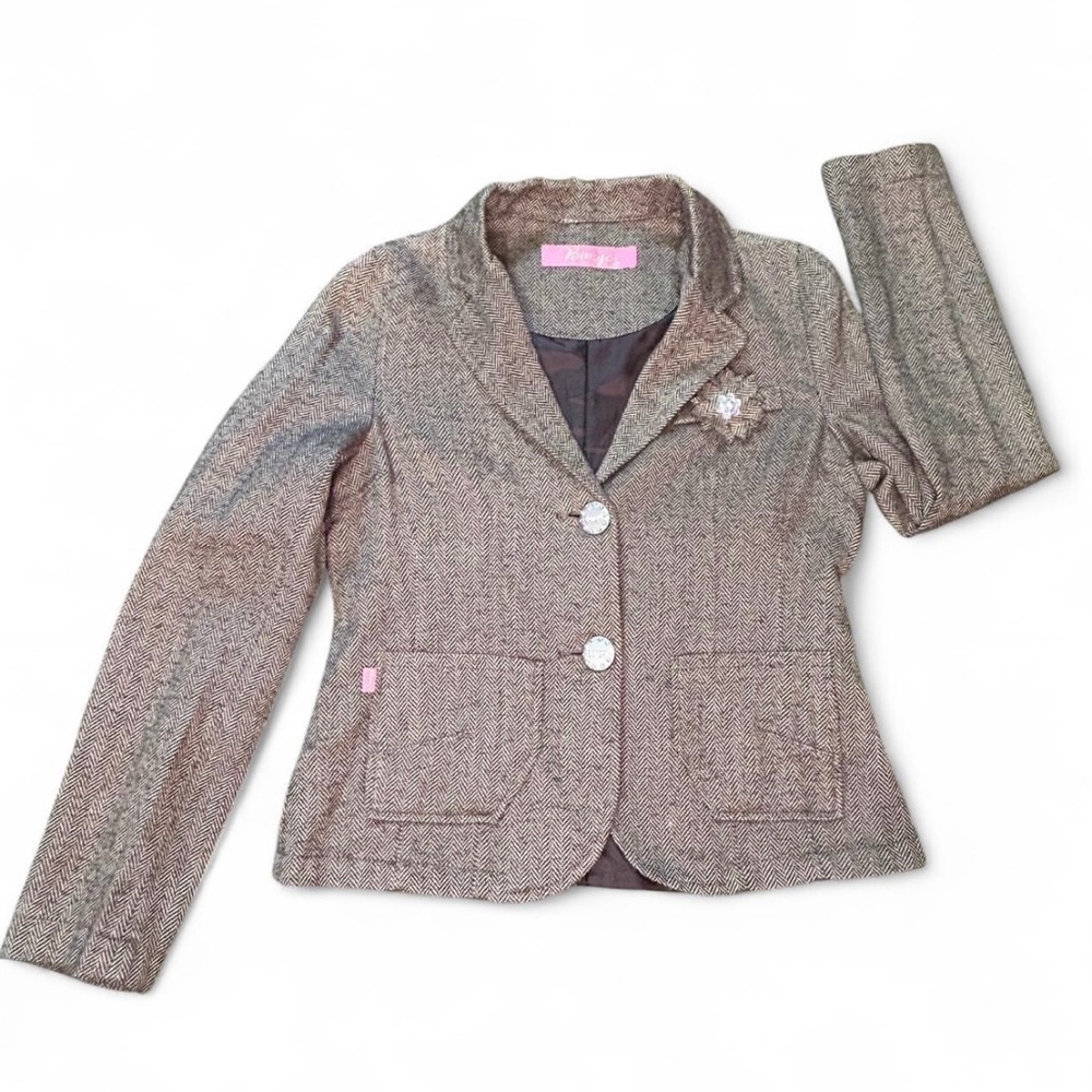 BONGO Herringbone Blazer with Pink Label and rhinestone embelished